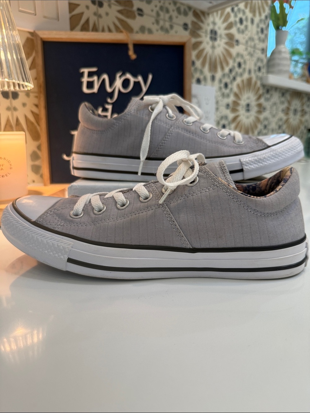 Converse Low-Top Light Gray Canvas Sneakers with Stitching